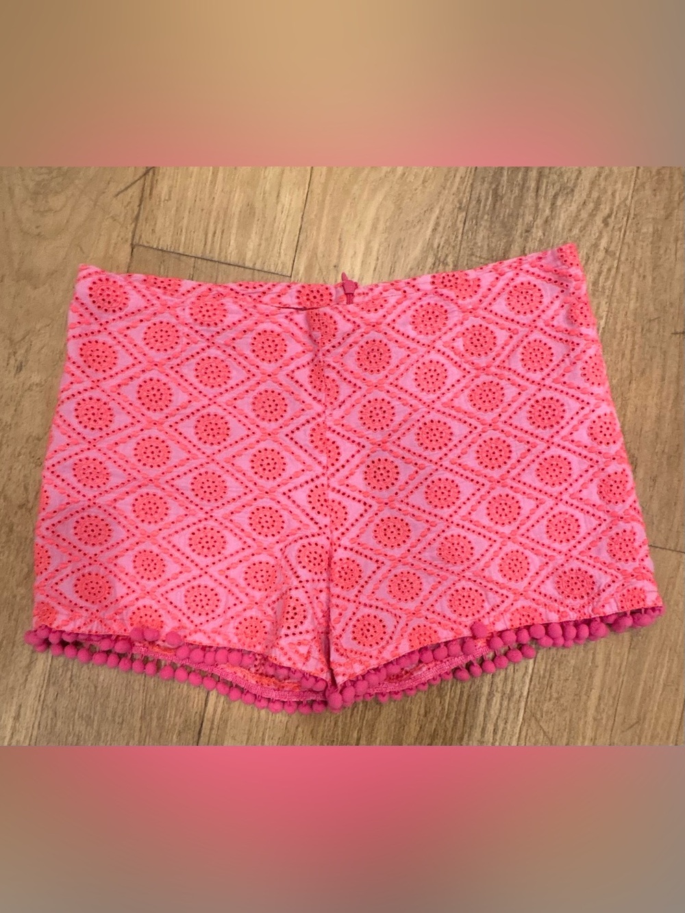 CJ Laing Pink Eyelet Pom Trim Shorts